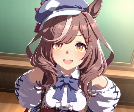 masterpiece, best quality, amazing quality, , 1girl, solo, looking at viewer,  <lora:Matikane Tannhauser in game style 3D ILL-v2:1> ummsmingame, 3d, matikane tannhauser (umamusume),smile, open mouth,