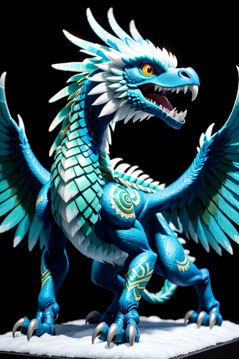 a frozen radiant celestial Quetzalcoatl, fur skin,