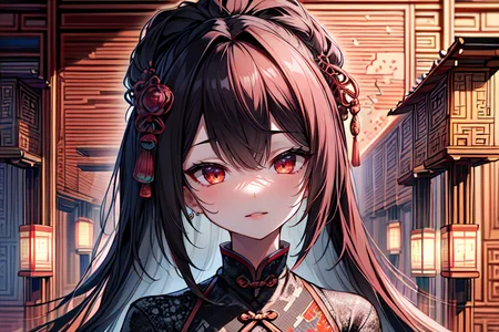 highly insanely detailed, masterpiece, top quality, best quality, highres, 4k, 8k, RAW photo, (very aesthetic, beautiful and aesthetic),
(code_style,codestyle),traditional chinese text,japanese text,(sympattern,geometric pattern),doodle pattern,Doodle,symbolic patterns,vibrant,
<lora:CodeStyle (half generic class)_564920:0.5>,
(1girl:1.3), 1other,
glossy red background,âââ