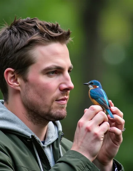 <lora:stephenamell:1>high quality photography a stephenamell takes a picture of a little blue bird