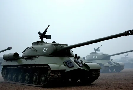 <lora:is3:0.9>is3,Realistic depiction of the battlefield, Masterpiece, Top quality, Harsh battle atmosphere (1.4), Dust (1.1), Smog, Exquisite weapons (1.0), Atmospheric lighting (1.1), Cinematic composition (1.2), Historical accuracy (1.4),
This is the Soviet heavy tank, IS3. The vehicle length is 6.67 m, the overall width is 3.2 m, and the overall height is 2.45 m.from front.Turret mounted machine gun.Spare tracks on the front of the vehicle.no humans.Rotating turret.Russian green body color.