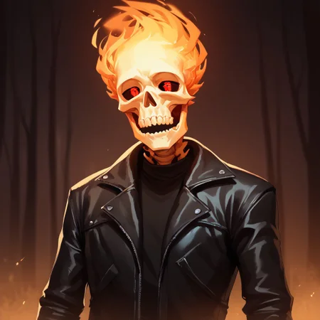 (((detailed, beautiful, high quality))), upper Body, score_9, score_8_up, score_7_up,
skeleton, glowing eyes, black sclera, FireHuman, orange fire,
red eyes, male skeleton, white skull, fiery skull, black leather jacket, black T-shirt, dark background,
looking at the viewer, posing, snowy forest, blurred background, blurred fantasy background,