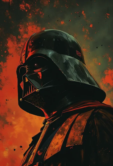 ArsMJStyle, dnddarkestfantasy, darth vader's helmet, illuminated from the side, surreal abstract background