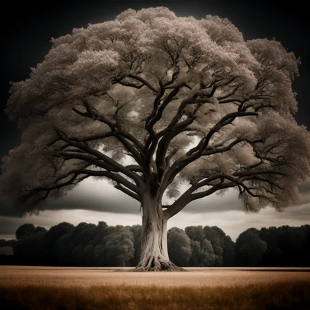 photo A large Tree stands in the center of a field (TreePhoto style:1) <lora:djzTreePhoto:0.8)