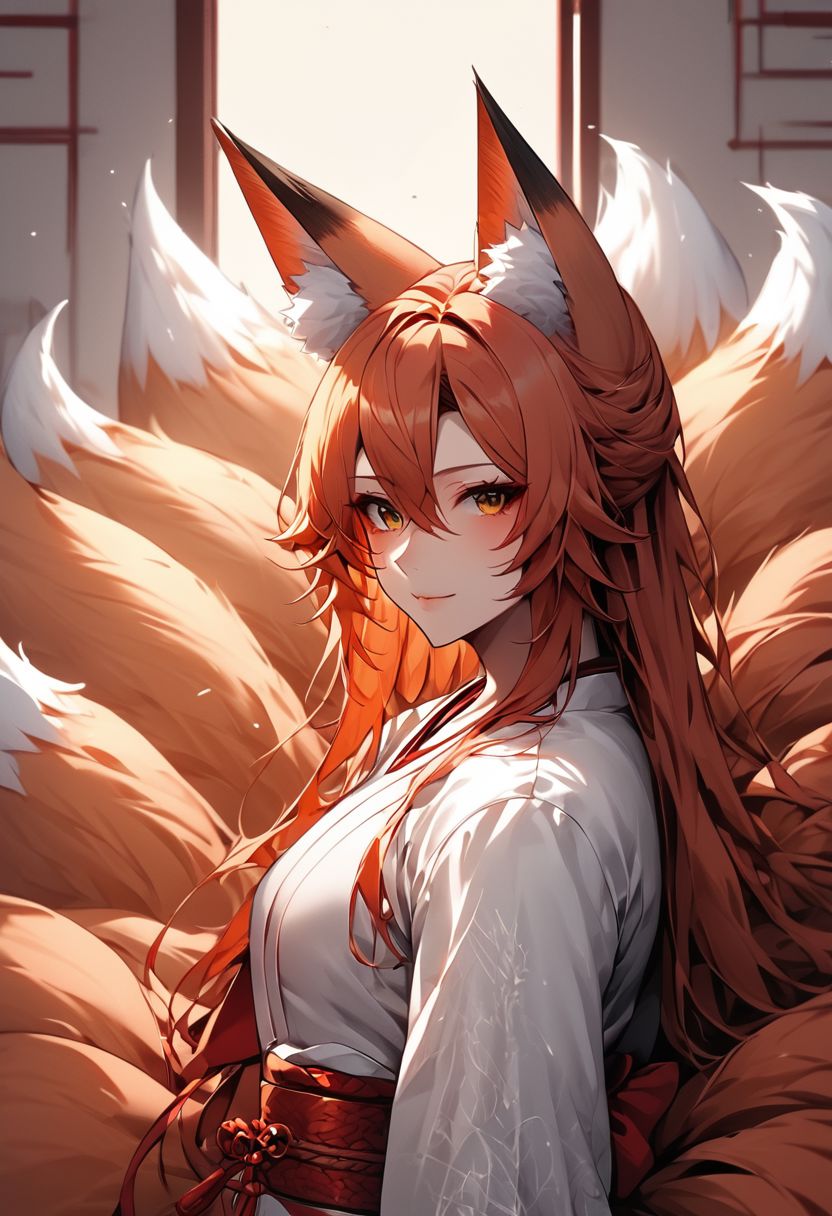 <lora:Kiyoko :1.5>, gorgeous woman, detailed face, 9 fox tails, fow ears,