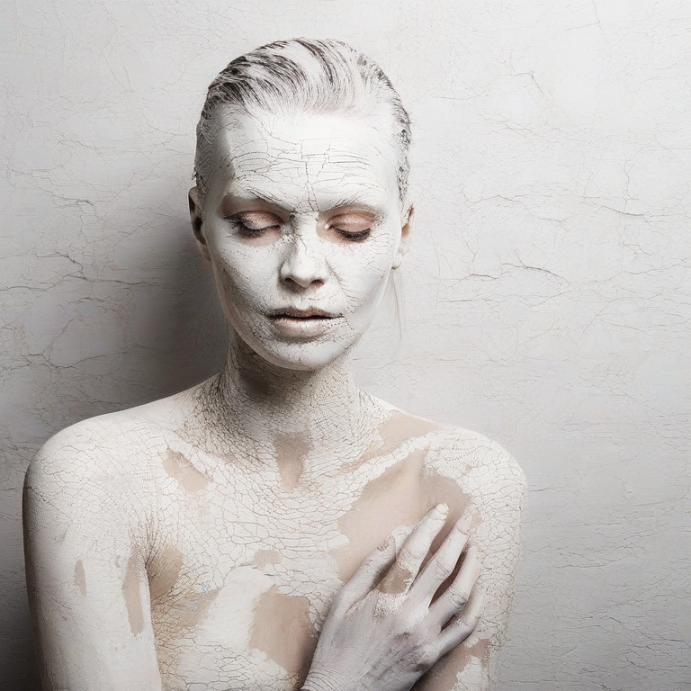 <lora:SDXL_plaster_Test_Sa_May:1.0>  white old plaster of woman's body