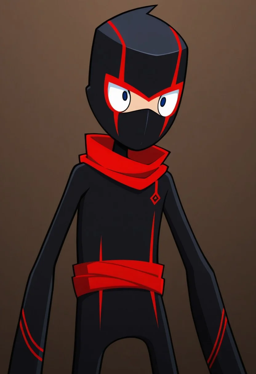 masterpiece,best quality,amazing quality, 
RandyCunningham, 1boy, male focus, solo, blue eyes, ninja, mask, black bodysuit, scarf, red scarf,