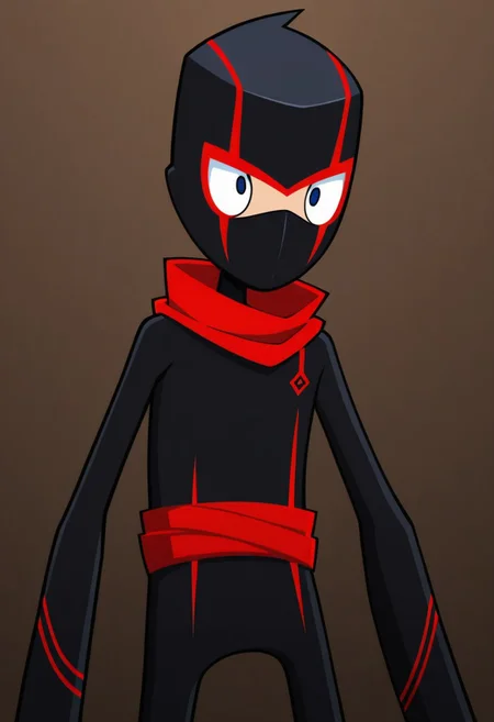 masterpiece,best quality,amazing quality,
RandyCunningham, 1boy, male focus, solo, blue eyes, ninja, mask, black bodysuit, scarf, red scarf,