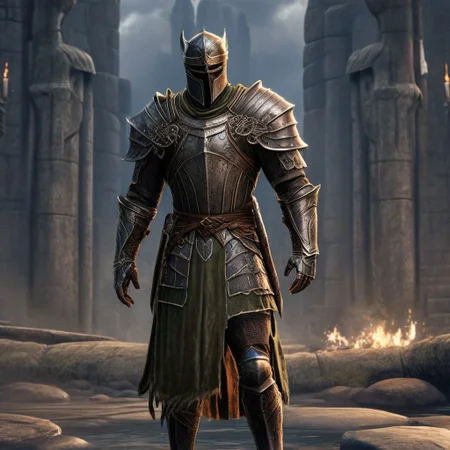 a daedrick knight from The Elder Scrolls stands in the middle of the frame, high detail, daedra, the elder scrolls,