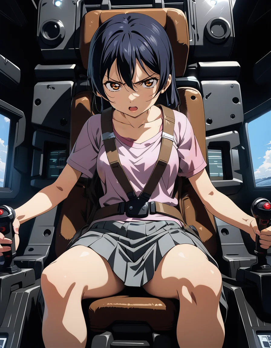 1girl,
sonoda umi, love live!
casual wear,skirt,
serious,v-shaped eyebrows,scream,
<lora:gundamwingcockpitXL2:1>,gundamwingcockpit,joystick,seatbelt,sitting,
masterpiece, best quality, ultra detailed, highres,4k,(ultra-detailed:1.4) (illustration:0.5), (ray tracing,:0.8),(anime colored:0.7),(ai-generated:0.5),