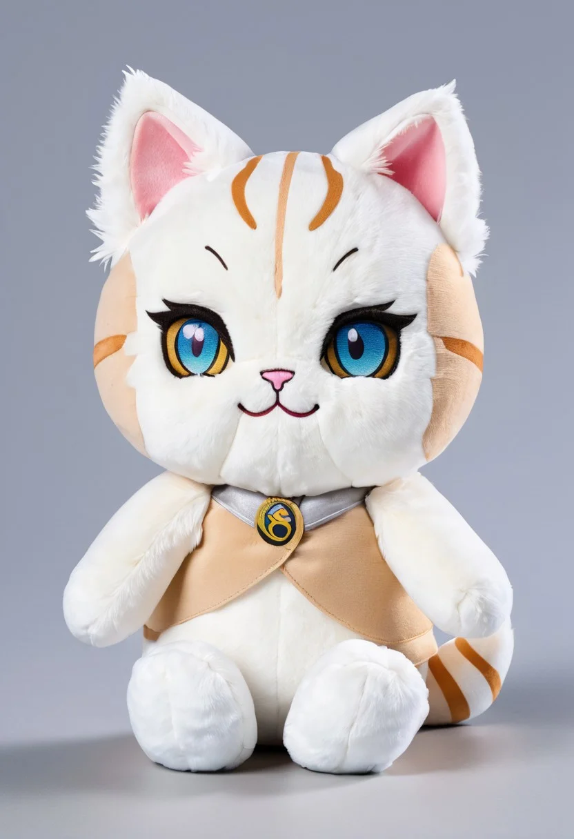 score_9, score_8_up, score_7_up, score_6_up, score_5_up, score_4_up <lora:woafu_plushify_sdxl_v02:1> single, plushify, character stuffed toy, chibi, adorable cat, extremely detailed, realistic, simple background, fluffy, 8k, masterpiece,