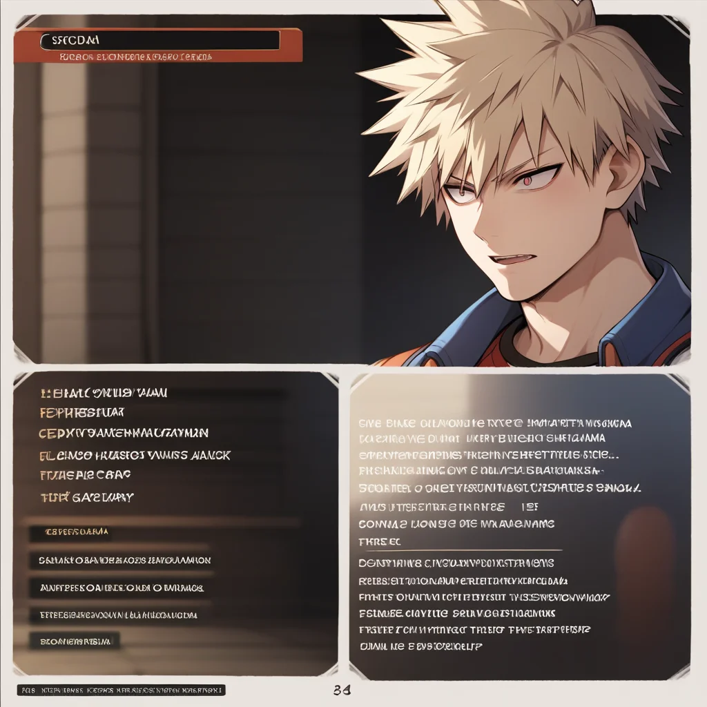 score_9,score_8_up,score_7_up,score_6_up,source_anime,rating_safe, 1boy, bakugo katsuki, <lora:VIdeo_Game_Status:0.8> videogamestatus, textbox,  english text, zPDXL2,