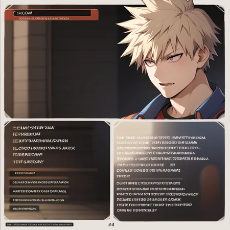score_9,score_8_up,score_7_up,score_6_up,source_anime,rating_safe, 1boy, bakugo katsuki, <lora:VIdeo_Game_Status:0.8> videogamestatus, textbox, english text, zPDXL2,