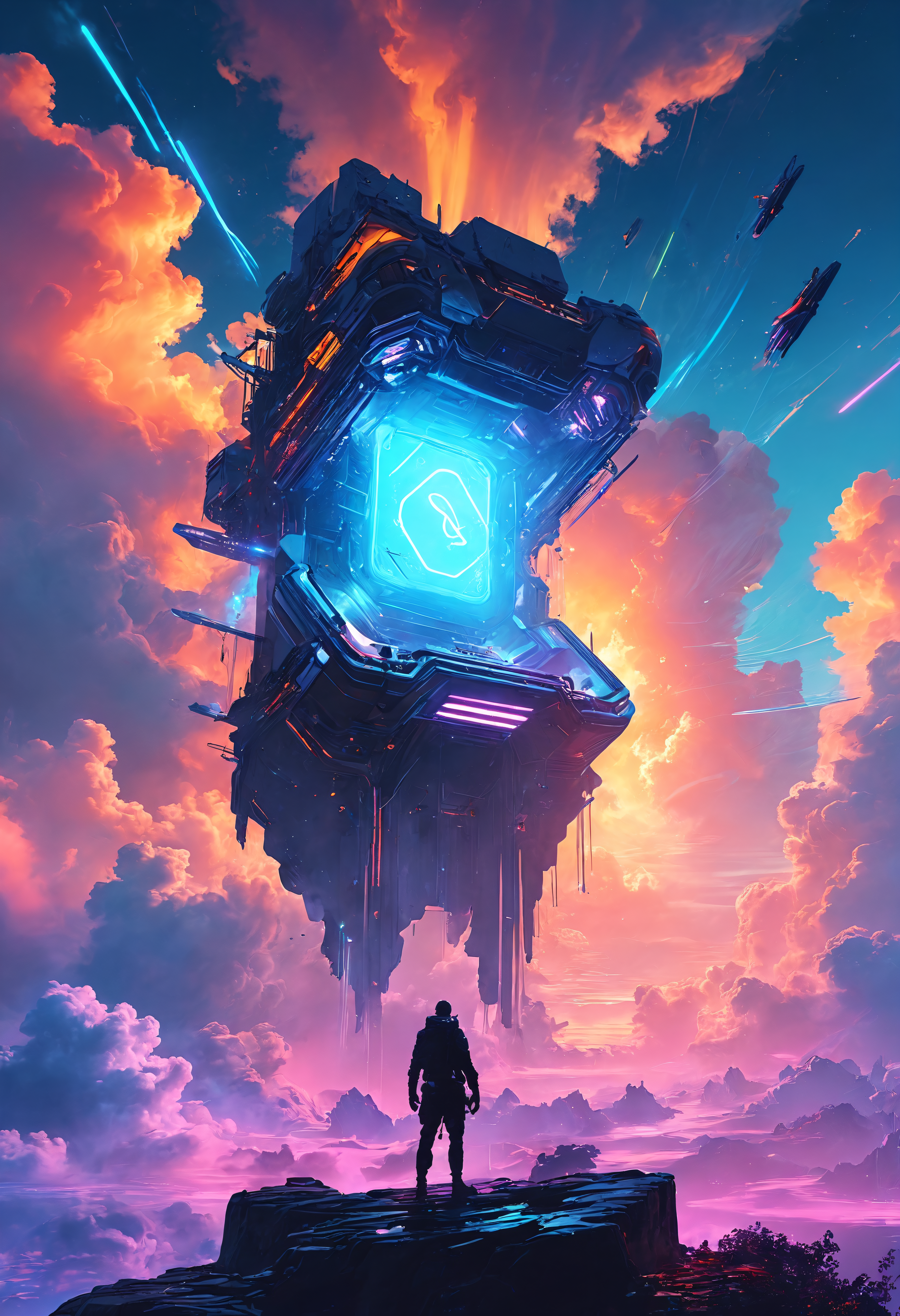 Quantum Demons in the sky, Abstract art, Concept art, Digital art, Blue sky, Artstation, Neon lights, Fantasy,3D, 8k resolution<lora:add-detail-xl:1> <lora:MJ52:0.5>
