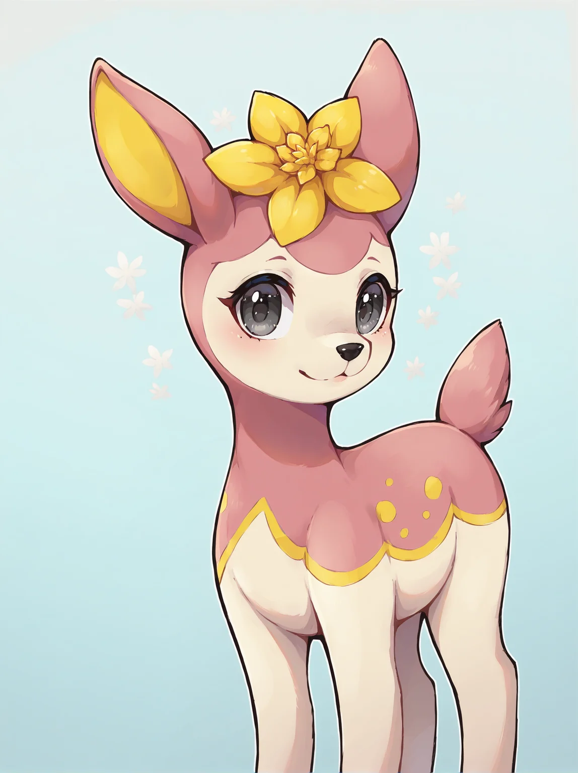 score_9, score_8_up, source_furry, Deerling (Pokemon), solo, flower on head, hair flower, grey eyes, yellow flower, feral, <lora:Deerling_Pokemon:0.7>,