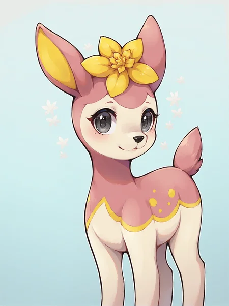 score_9, score_8_up, source_furry, Deerling (Pokemon), solo, flower on head, hair flower, grey eyes, yellow flower, feral, <lora:Deerling_Pokemon:0.7>,