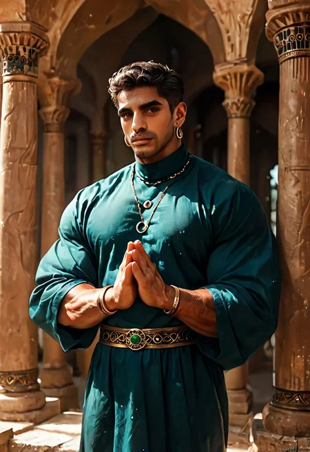 score_9, score_8_up, score_7_up, score_6_up, score_5_up, score_4_up, beautiful Muslim man, handsome, huge biceps, earrings, black, looking at viewer, shy male, male bangles, jewelry, puffy lips, thick thighs, standing, (praying in a mosque), Salah, fully clothed, covered body, conservative clothes,
BREAK
score_9, score_8_up, score_7_up, score_6_up, source_cartoon, (best quality, masterpiece, aesthetic, perfect details,realistic:1.2),aaPO8m1n1
