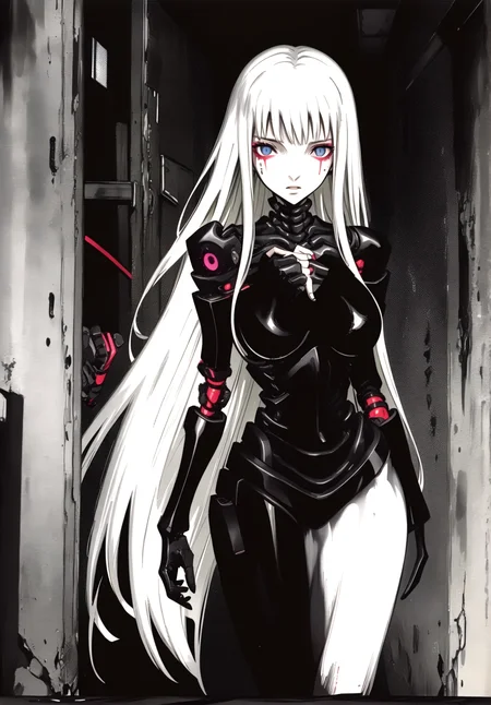 best quality,(beautiful detailed face:1.0), (detailed deep eyes),,<lora:ST anime:0.3>,, <lora:add detail:-0.2><lora:GoodHands-vanilla:1>
,1girl, style, 
, detailed_background,vast, gigantic, decrepit scenery, covered in large tubes and cables, dim light, giant-gross-organic,Expressionless
,weapon,cyborg girl, cords,medium breasts, , (safeguard),long hair,highleg,liquid,Corruption,doll, machine,oil,black_body,gothic, horror,
,,<lora:ST inikmixV5:0.3><lora:ST_hipev3:0.3> <lora:blame5:0.9>
