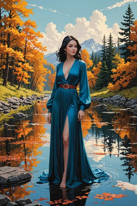 by Alena Aenami and [Frank Cho|Dorina Costras] in the style of [Mikhail Nesterov:Jeff Lemire:0.25]