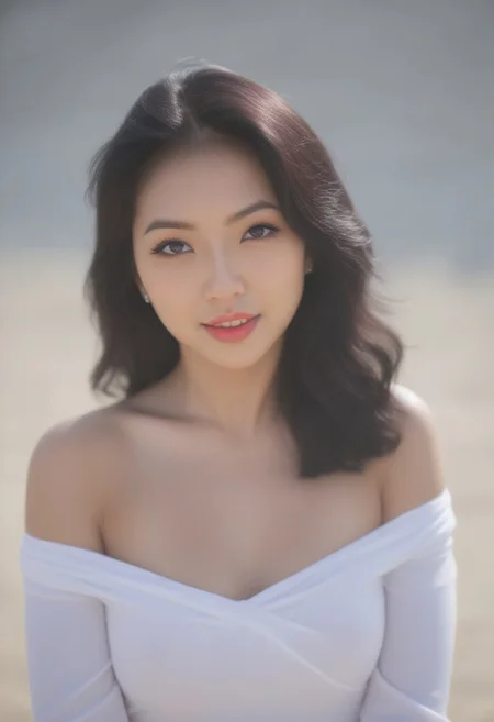 (score_9, score_8_up, score_7_up), award-winning masterpiece, RAW editorial photo, 4k, ray tracing, intricate details, highly-detailed, hyper-realistic, 8k RAW Editorial Photo, on a beach (full body shot) (analog photo:1.2),(art retouch, analog photo), (daylight, high quality, film grain), (natural colors, correct white balance, color correction, dehaze, clarity), (thick lips:1.3), cinematic light, dramatic light, shallow depth of field, (beautiful polynesian woman, mixed korean, mixed japanese, korean idol), natural light, soft light, besth lighting, high resolution, 8k, (best quality, masterpiece:1.2), photorealistic, ultra high res, intricate detail, Exquisite details and textures, ulzzang-6500-v1.1, ((make-up, blush-on, blush, blushing)),1girl, ((messy hair, smile, lips, collarbone)), model posing, hurry, outside, ((square face shape)), fullbody shot,