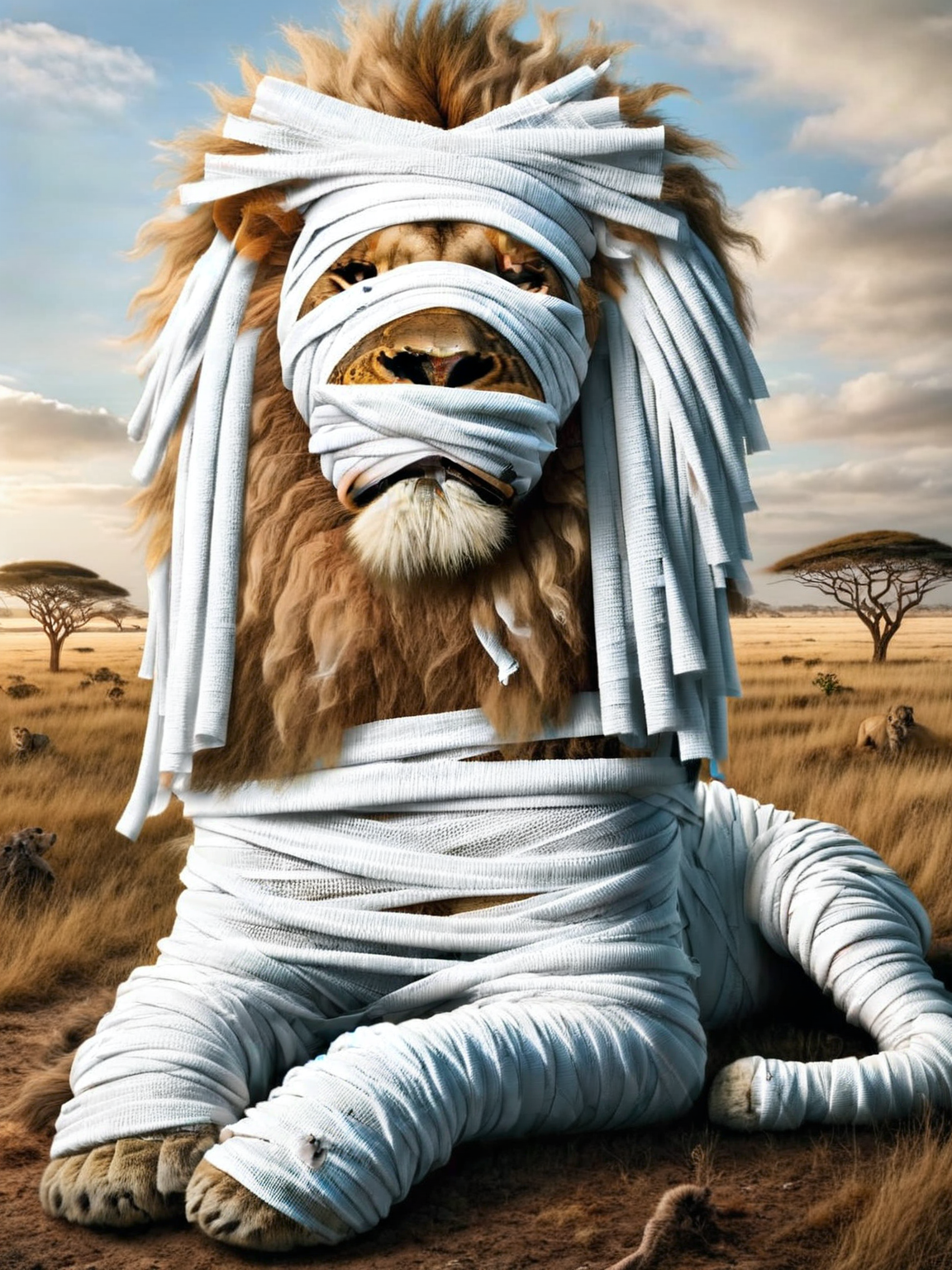 A majestic ais-bndgs lion sunbathing on the savanna <lora:ais-bndgs-sdxl:1>