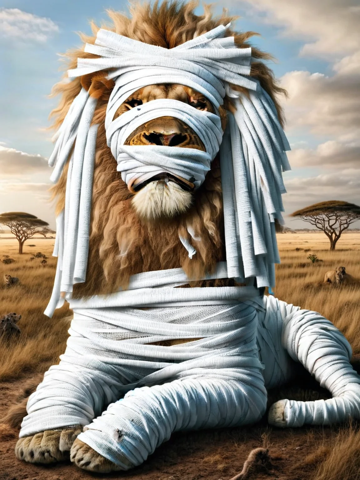 A majestic ais-bndgs lion sunbathing on the savanna <lora:ais-bndgs-sdxl:1>