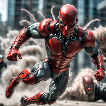 Dynamic Action Shot of mutant man, villain, in Sage Gray and Bright Red suit <lora:PerfectEyesXL:0.8> perfecteyes,<lora:add-detail-xl:0.8>,<lora:xl_more_art-full_v1:0.5> (depth of field, bokeh, 4K, hyper realism, soft light, dramatic light, sharp, HDR)4k, UHD, ultrarealistic photo, full body shot, <lora:EnvyActionShotXL01:0.5>