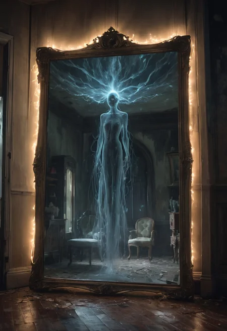 An amazing film photo of a amazing dream magical of ((amazing liquid (((plasma))) spectre flows from the mirror inside haunted house:1 ))
maximum ultra high definition image quality and rendering, maximum image detail, maximum realistic render, (((ultra realist style))), realist side lighting, , 8K high definition, (((8K ultra realist detailed skin))) realist soft lighting, (((realist skin color)))
