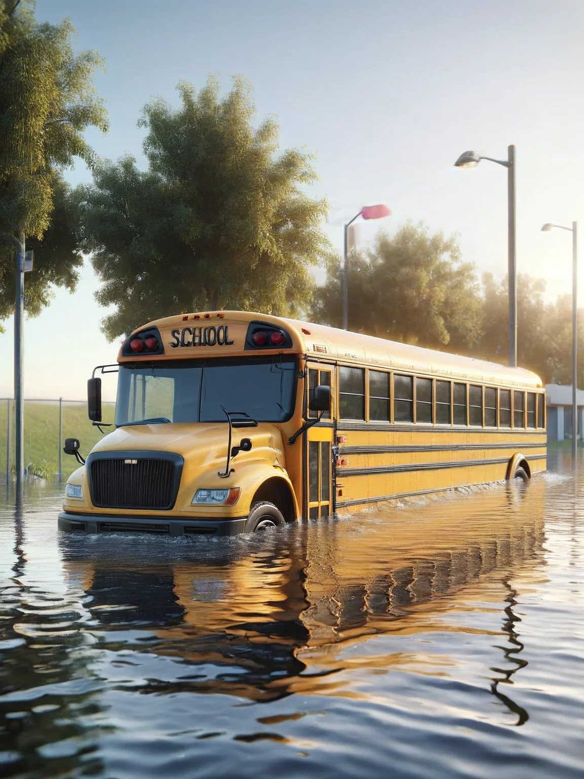 ais-fld school bus, waiting at the bus stop <lora:Flooded_SDXL:1>
