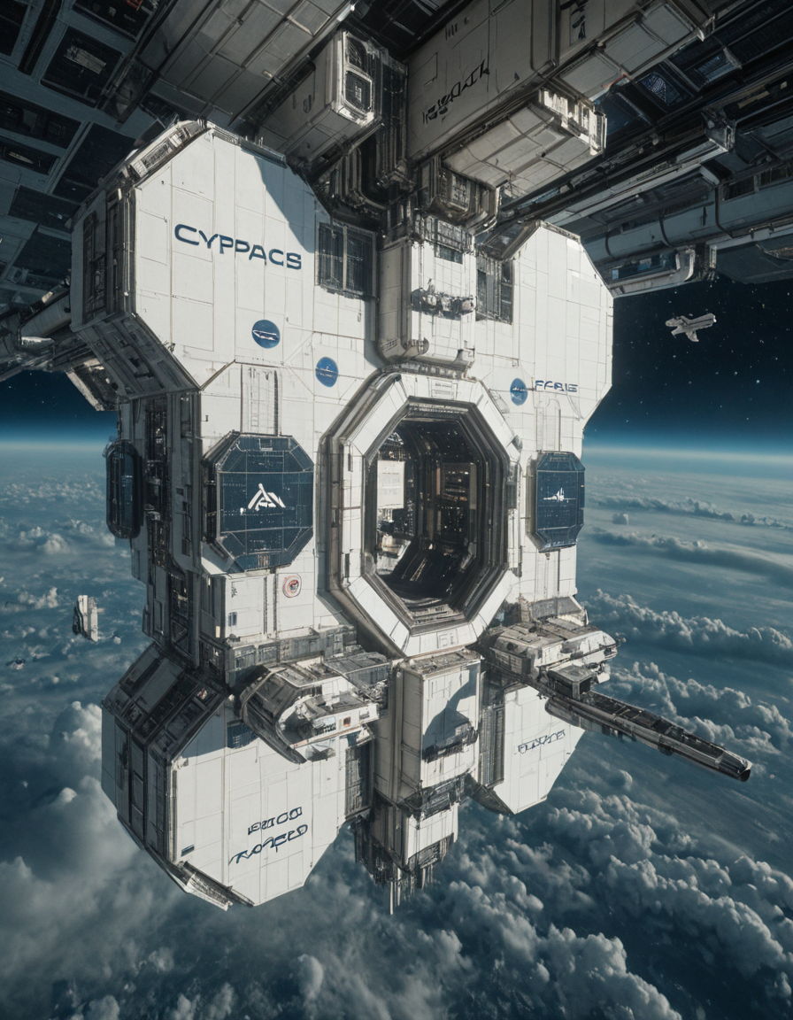 <lora:Space_Worlds_Minis_3:1> swminis3all, Test1, space station, in space,  kanji, white, cyberpunk city inside, science fiction