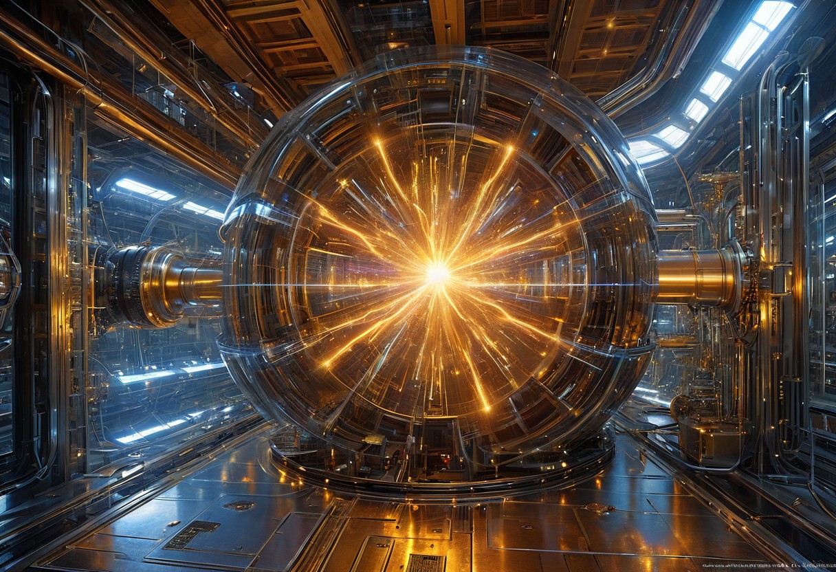 Interdimensional power generator (glowing with power, exploded view, detailed) mounted in steel floor, transparent glass, polished metal, exploded view :: futuristic industrial laboratory :: by Jim Burns, David Mattingly, Donato Giancola, Fred Gambino, Michael Whelan, Chris Moore :: wide shot, eye level, deep focus :: hyperrealistic, hyper detailed, photorealistic :: masterpiece, incredible composition, amazing depth, imposing, meticulously composed