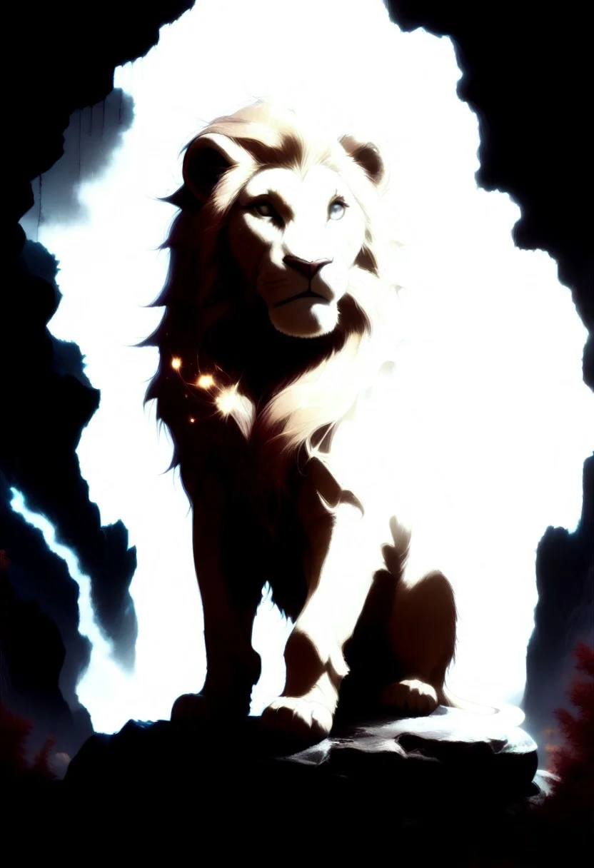masterpiece, best quality, good quality, very awa, newest, highres, absurdres, ,score_9, score_8_up, score_7_up, Majestic lion, golden mane, standing on a rock, sunset light casting a warm glow