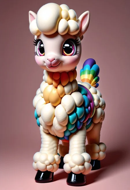 a cute chibby Latex alpaca with big rainbow eyes, very detailed, 4k, sharp