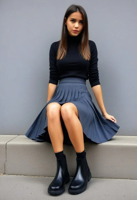 street fashion, photo, masterpiece
BREAK
1girl, (black), (chelsea boots), (foot focus), skirt, (sitting)