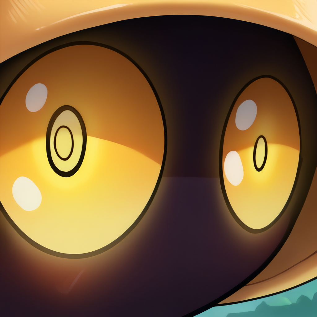 masterpiece, best quality, newest, absurdres, highres, eye focus, close-up, portrait,  <lora:StareMeme_illusXLNoobAI_Incrs_v1-000008:1>, <lora:Ziggy-illus_Fp:1> ziggy, yellow eyes, shaded face, faceless, no mouth, wizard hat,