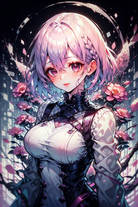 <lora:binarycode:0.7>,binary code and digital art,<lora:Cosmic anime-oil fusion v2:0.3>,, (masterpiece:1.2),(best quality:1.2),intricate details,newest,ai-generated,perfect anatomy,
beautiful girl,(1girl:1.3),cosmic,Idyllic vineyard with rows of grapevines and a sunset backdrop,
edgQuality,<lora:GoodHands-beta2:1>,nice hands,perfect hands,, White gradient hair, Blonde and mint green ombre,Schoolgirl: Pleated plaid skirt, white blouse, knee-high socks, and Mary Janes.,
1girl,edgQuality,lr,8k,Best Quality,Masterpiece,Extremely Detailed,Ray Tracing,Reflected Light,
(delicate eyes:1.2),beautiful detailed eyes,cold attitude,eyeshadow,eyeliner,Iridescent eyes,(Beautiful face:1.1),(Naughty face:1.1),light_blush,blush,Long eyelashes,Thick eyelashes,Glowing skin and mature contours,(Seductive smile:1.1 ),(Big breasts:0.8),Big breasts,(Red lips:1.1),Milky white skin,
<lora:GoodHands-beta2>,beautiful hands,perfect hands,bursting_breasts,
<Lola:hyperdetailer_v095>,, White ombre hair, white to light purple ombre wig, (white to light purple ombre wig) purple ombre hair: 1.5), (ombre hair: 1.5), long hair, ombre hair, balayage, (white hair on top of the head :1.1),
,(white:2 | pink hair:1.1),balayage