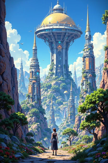 a futuristic sci-fi city of androids beautiful anime landscape, noon, woman, very intricate, very detailed, sharp, bright, colorful, <lora:Hand v2:0.5> <lora:Anti-Blur:1><lora:Insane Detail Slider:0.25>  <lora:flux.1_lora_flyway_Epic-detail_v2:0.3> <lora:fluxenhancer:0.25> <lora:ROWER:0.6> <lora:flux-charmer-v1-1:0.4> <lora:Colorful_Fantasy_Art_for_FLUX:1> fantasy art