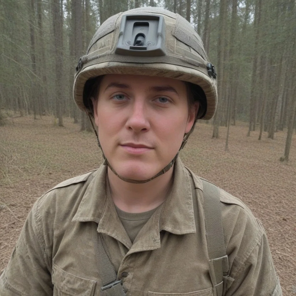 Score_8, score_9, masterpiece, source_photo, 1boy , 29 years, Irish man, ((Wearing a Virtus Helmet, brunette had multicam base cover)), Virt_Helm, in a coniferous forest, <LoRa: British Army MTP Uniform: 1.0>, dark_olive_green British army MAN_SV Truck in the background, close-up,Vert_helm