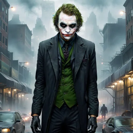 score_9, score_8_up, score_7_up, (animal:1.2), Joker, sad, fog, city, realistic, full body, black suit, very detailed