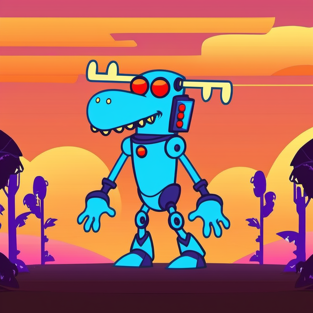 Lumpy1024, a tall  blue cartoon character is a cyberpunk robot, cyberpunk background with neon <lora:Lumpy1024:0.9>