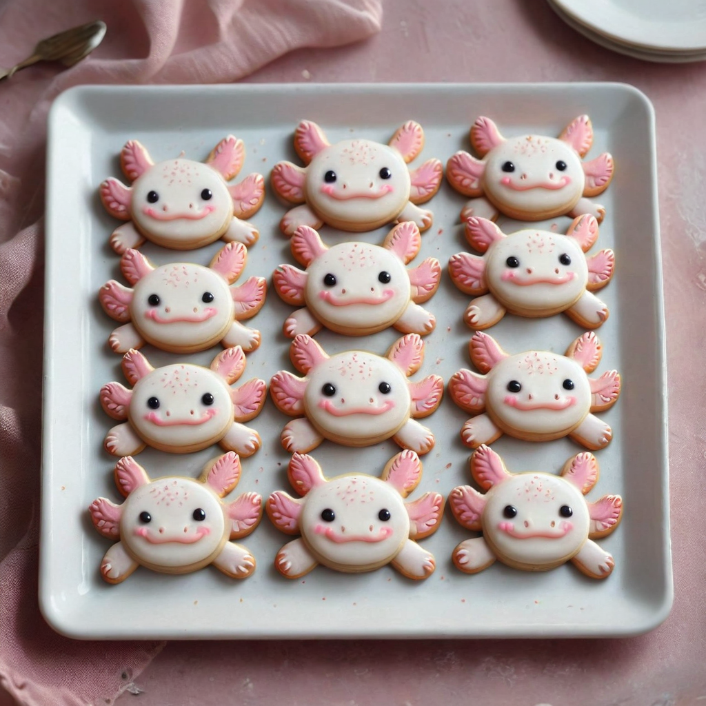 <lora:lora:1>cookie art design,  <lora:Axomodelv2.1:1> delicious cute axolotl  cookies on a tray,  <lora:add-detail-xl:1>