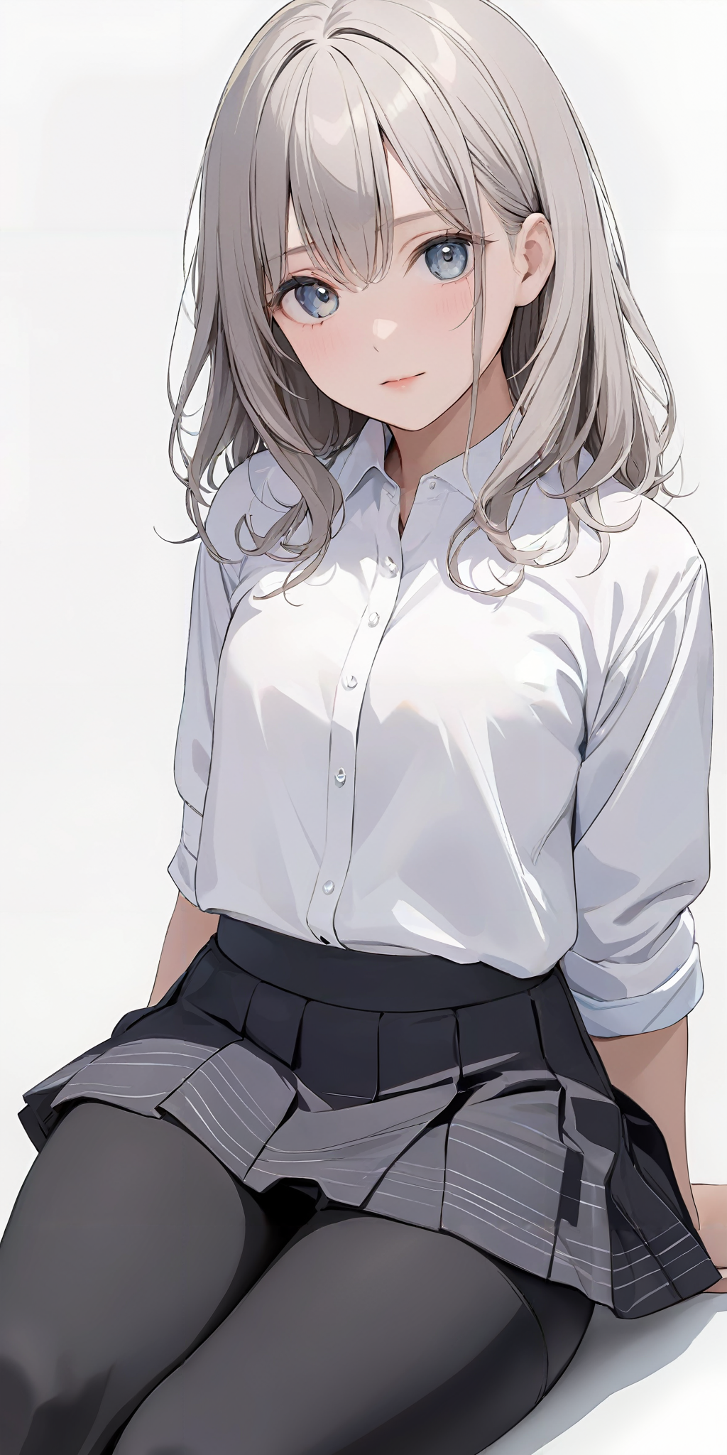 masterpiece,ultra-detailed,best quality,8K,illustration,cute face,clean skin ,shiny hair,girl,ultra-detailed-eyes,simple background<lora:add-detail-xl:1>  <lora:leggings_XL_V1.0:1> jyojifuku, leggings, shirt,skirt,sitting