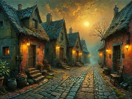 Professional photography.
Quaint cottages on a meandering cobblestone street.
Blissful sunset hues. Warm tones, warm hues.
Atmospheric, rustic, moody.
<lora:OMG-Is-DucHaiten_v1.0:1.0>
<lora:sdxl_lora_beksinski-000018:0.1> digital artwork by Beksinski
<lora:The_Dark_Side_of_the_Earth:0.2>
<lora:DonMP4ste11F41ryT4l3XL-000008:0.4> DonMP4ste11F41ryT4l3XL