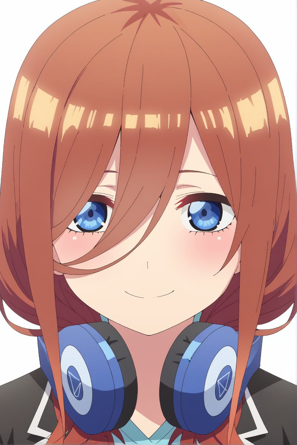 <lora:Miku_Nakano:0.8>,  Miku Nakano, white background, upper body, smile,