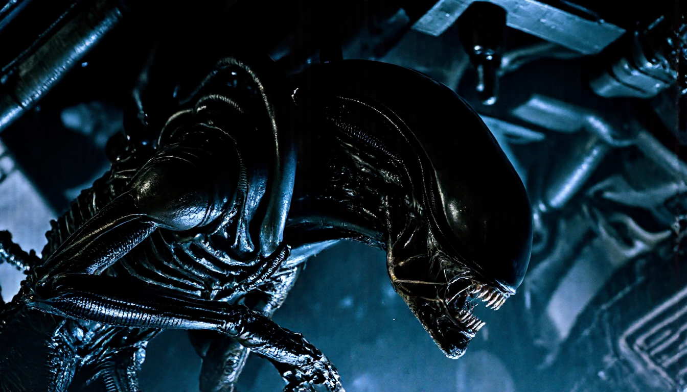 nostromo style,
alien xenomorph stalking, crawling,
spaceship interior, duct, dimly lit, science fiction, horror,

extremely detailed:1.2, sharp:1.2, bold outlines,

sharp focus, detailed face, clear eyes, Detailed perfect hand