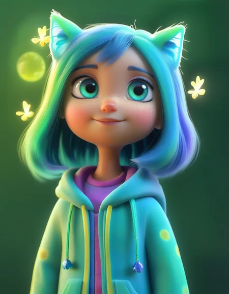 character girl Shapeshifter standing in Wishful Whiskers - A magical cat grants wishes to children, but chaos ensues when wishes go awry., particle volumetric dust  <lora:STYLIZARD_v1:1.2> sharp focus, macro, micro, Cerulean Mulberry ambient, sub surface scattering, glow