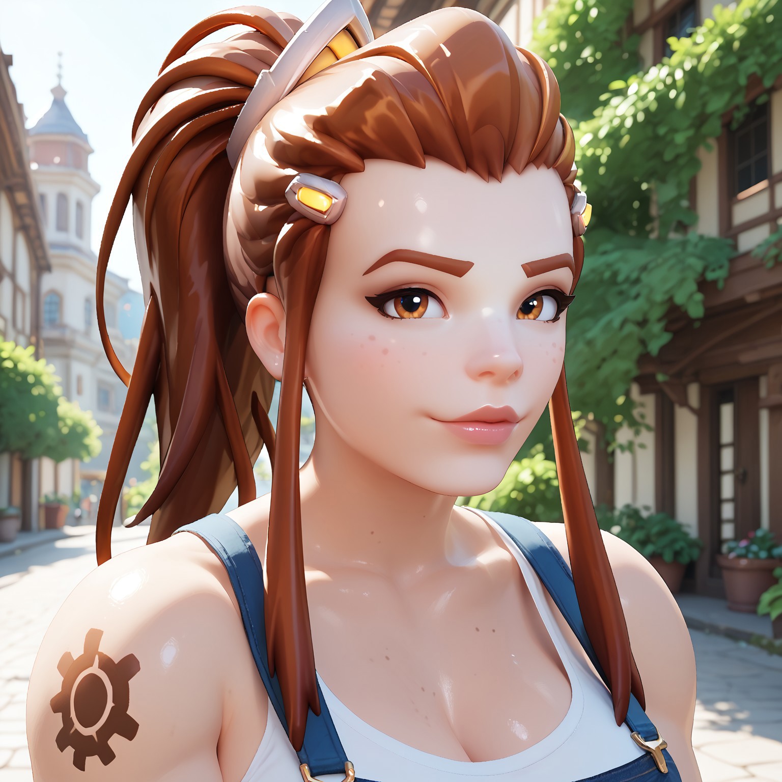 1girl, score_9, - (cellulite:0.05), (chubby: 0.15), solo, brigitte \(overwatch\), skin detail, face detail, dynamic pose, outdoors, zPDXL3, lazyup, Brig, massive breasts, JeddtlIL, good_hands, big ass, smooth quality, fugtrup style, OverallDetail, SkinHairDetail, fFaceDetail, tall girl, jk, jk style, merimoo style, smooth quality, artist:moriimee, intricate details, (dark shadows:1.0), lips, cute face, pretty face, perfect skin, shiny hair, shiny skin, tilted head, ponypositive, perfecteyes, EyesHD, clothed