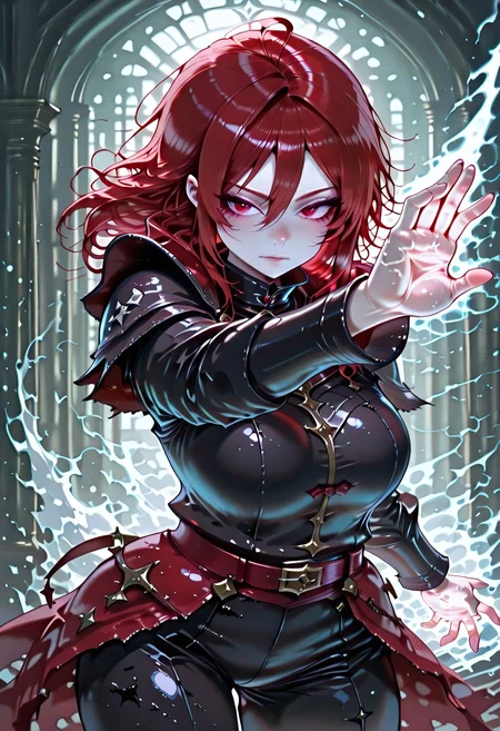masterpiece, best quality, highres, absurdres, amazing quality, high resolution,
Red Eyes, Red Hair, pale skin, Black Medieval Armor, leather straps
white fire, 1girl, solo
<lora:scorching_ray_magic:1> scorching_ray_(/magic/), solo, white flame, white glowing hands, dynamic_pose, fighting stance,