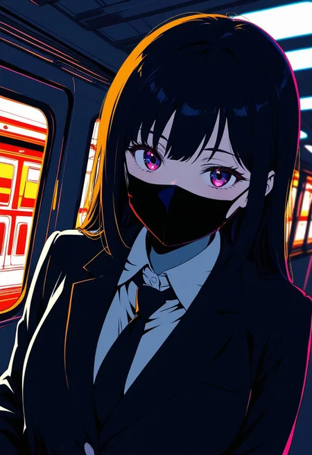 1girl, metro, Smooth_Quality, school uniform, vivid colors, face mask