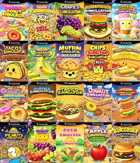 anime artwork <lora:GCNBoxArt:1> GCNBOXART, "__FOOD__ simulator", title, food_focus, no_humans, . anime style, key visual, vibrant, studio anime, highly detailed